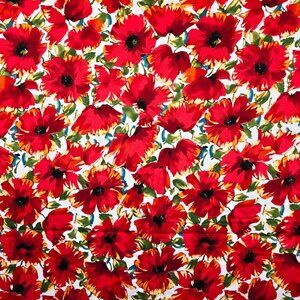 Poppies Floral Fabric Red Flowers Minerva Jardin Remnant Stretch Cotton Sateen